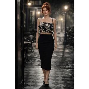 AFRM Kion Floral Mesh Crop Top L NWT Square Neck Ruffle Shadow Print Going Out